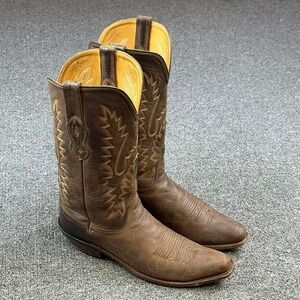Old West Brown Leather Snip Toe Western Cowboy Boots Size 9 D